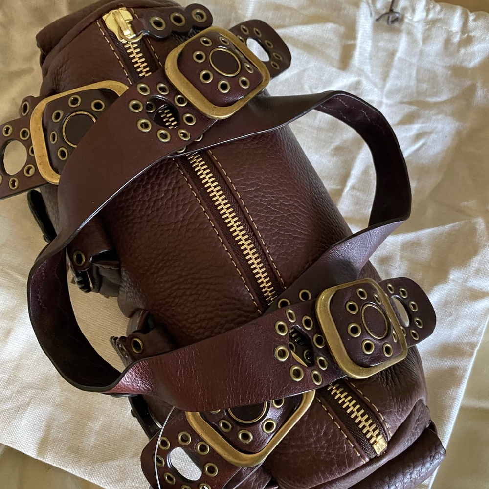 NWT Michael Kors Roadie Satchel Thick Leather Bag Grommets Rivets Brass Pebbled - Picture 7 of 16